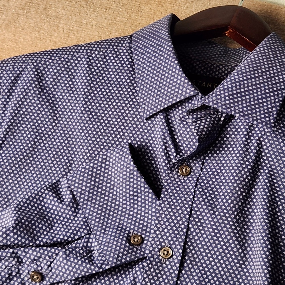 Stantt Button Down Shirt Mens Cooper Navy Blue Geometric Print ‎ Long Sle